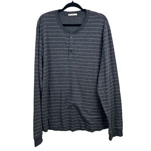 Marine Layer‎ Henley Shirt Striped 3 Button Long Sleeve Gray White Men Size XL